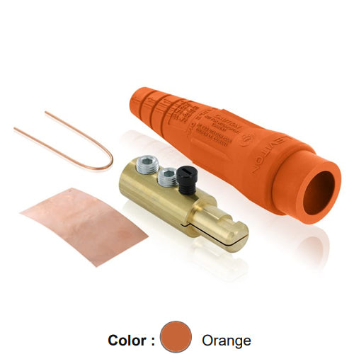 Leviton 18D24-UO, 18 Series Ball Nose Single Pole Cam-Type Male Plug, Detachable, Industrial Grade, Double Set Screw Termination, 2/0 - 4/0 AWG, 400 Amp Max, Orange