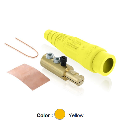 Leviton 18D24-UY, 18 Series Ball Nose Single Pole Cam-Type Male Plug, Detachable, Industrial Grade, Double Set Screw Termination, 2/0 - 4/0 AWG, 400 Amp Max, Yellow