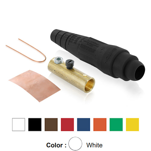 Leviton 18D29-UW, 18 Series Ball Nose Single Pole Cam-Type Female Plug, Detachable, Industrial Grade, Single Set Screw Termination, #2 - 2/0 AWG, 300 Amp Max, White