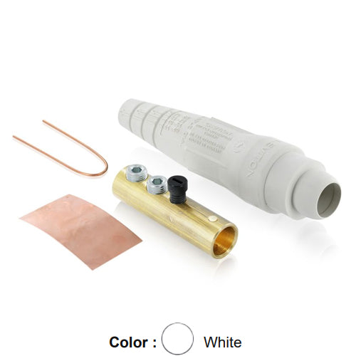 Leviton 18D31-UW, 18 Series Ball Nose Single Pole Cam-Type Female Plug, Detachable, Industrial Grade, Double Set Screw Termination, #2 - 2/0 AWG, 300 Amp Max, White