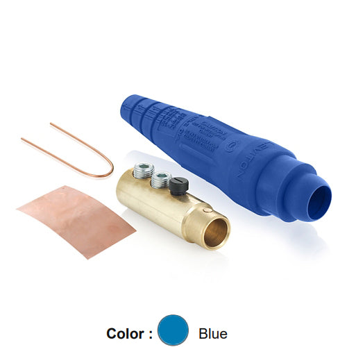 Leviton 18D33-UB, 18 Series Ball Nose Single Pole Cam-Type Female Plug, Detachable, Industrial Grade, Double Set Screw Termination, 2/0 - 4/0 AWG, 400 Amp Max, Blue
