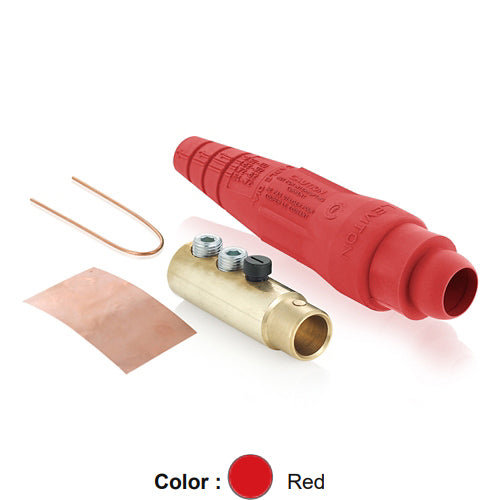 Leviton 18D33-UR, 18 Series Ball Nose Single Pole Cam-Type Female Plug, Detachable, Industrial Grade, Double Set Screw Termination, 2/0 - 4/0 AWG, 400 Amp Max, Red