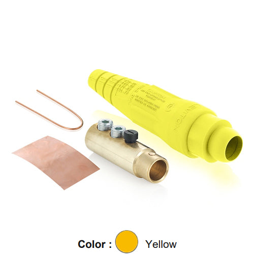 Leviton 18D33-UY, 18 Series Ball Nose Single Pole Cam-Type Female Plug, Detachable, Industrial Grade, Double Set Screw Termination, 2/0 - 4/0 AWG, 400 Amp Max, Yellow