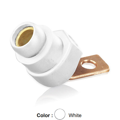 Leviton 18F21-UW, 18 Series Single Pole Cam-Type Female Terminal Connector, Industrial Grade, Angle, Bus Bar Mount, #2 - 4/0 AWG, 400 Amp Max, White