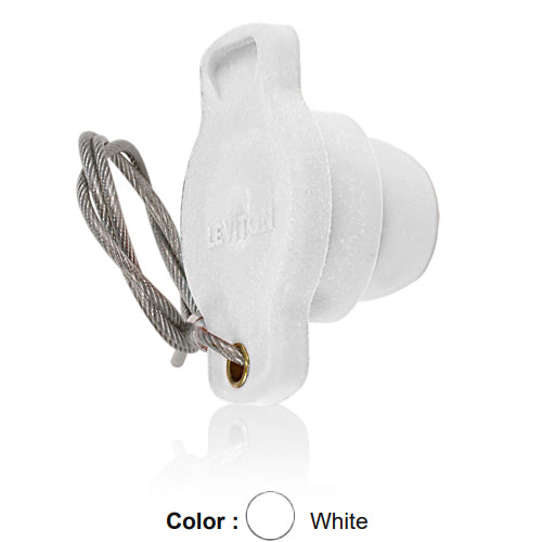 Leviton 18P21-UW, 18 Series Single Pole Cam-Type Male Protective Cap, Ball Nose, For Use with Male Receptacles, White
