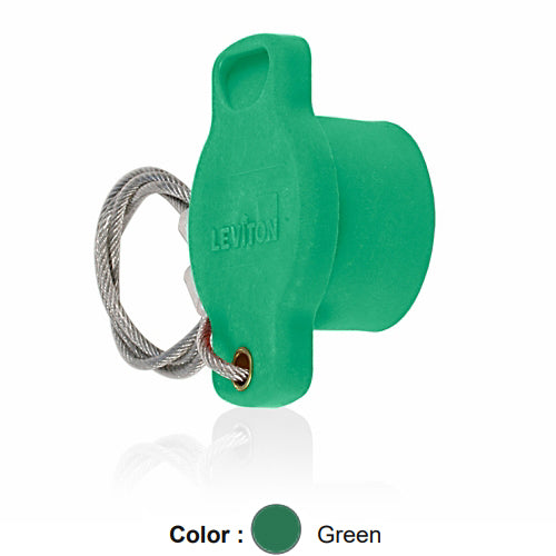 Leviton 18P22-UG, 18 Series Single Pole Cam-Type Female Protective Cap, Ball Nose, For Use with Female Receptacles, Green
