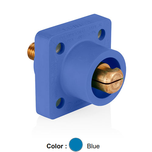 Leviton 18R21-UB, 18 Series Single Pole Cam-Type Male Panel Mount Receptacle, Industrial Grade, 90-Degree, 0.75'' Threaded Stud Termination, #2 - 4/0 AWG, 400 Amp Max, Blue