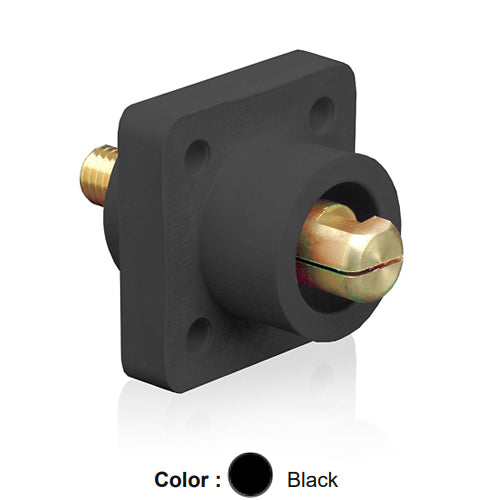 Leviton 18R21-UE, 18 Series Single Pole Cam-Type Male Panel Mount Receptacle, Industrial Grade, 90-Degree, 0.75'' Threaded Stud Termination, #2 - 4/0 AWG, 400 Amp Max, Black