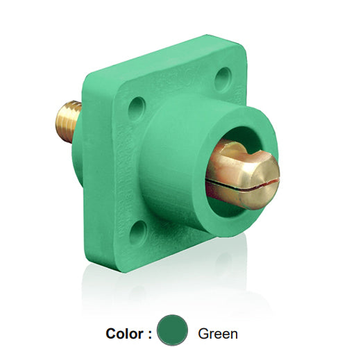 Leviton 18R21-UG, 18 Series Single Pole Cam-Type Male Panel Mount Receptacle, Industrial Grade, 90-Degree, 0.75'' Threaded Stud Termination, #2 - 4/0 AWG, 400 Amp Max, Green