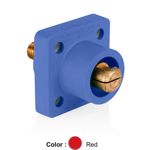 Leviton 18R21-UR, 18 Series Single Pole Cam-Type Male Panel Mount Receptacle, Industrial Grade, 90-Degree, 0.75'' Threaded Stud Termination, #2 - 4/0 AWG, 400 Amp Max, Red