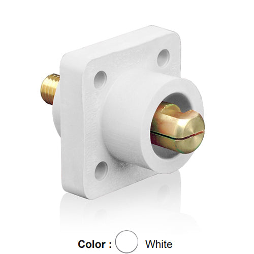 Leviton 18R21-UW, 18 Series Single Pole Cam-Type Male Panel Mount Receptacle, Industrial Grade, 90-Degree, 0.75'' Threaded Stud Termination, #2 - 4/0 AWG, 400 Amp Max, White