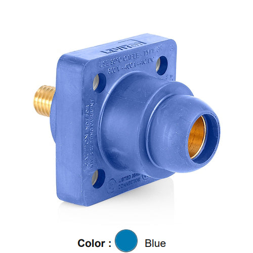 Leviton 18R22-UB, 18 Series Single Pole Cam-Type Female Panel Mount Receptacle, Industrial Grade, 90-Degree, 0.75'' Threaded Stud Termination, #2 - 4/0 AWG, 400 Amp Max, Blue