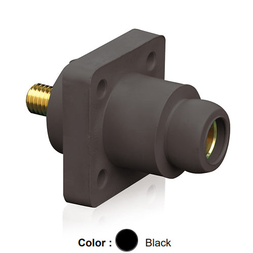 Leviton 18R22-UE, 18 Series Single Pole Cam-Type Female Panel Mount Receptacle, Industrial Grade, 90-Degree, 0.75'' Threaded Stud Termination, #2 - 4/0 AWG, 400 Amp Max, Black