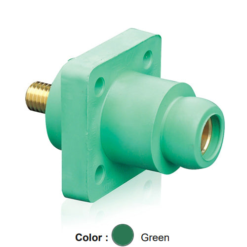 Leviton 18R22-UG, 18 Series Single Pole Cam-Type Female Panel Mount Receptacle, Industrial Grade, 90-Degree, 0.75'' Threaded Stud Termination, #2 - 4/0 AWG, 400 Amp Max, Green