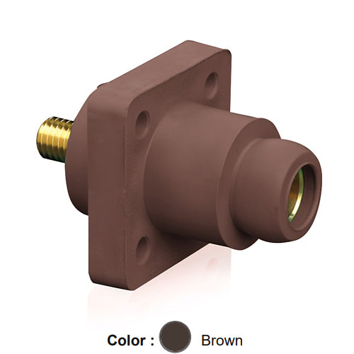 Leviton 18R22-UH, 18 Series Single Pole Cam-Type Female Panel Mount Receptacle, Industrial Grade, 90-Degree, 0.75'' Threaded Stud Termination, #2 - 4/0 AWG, 400 Amp Max, Brown