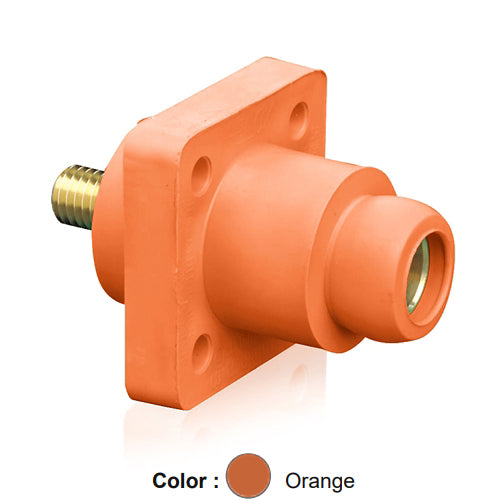 Leviton 18R22-UO, 18 Series Single Pole Cam-Type Female Panel Mount Receptacle, Industrial Grade, 90-Degree, 0.75'' Threaded Stud Termination, #2 - 4/0 AWG, 400 Amp Max, Orange