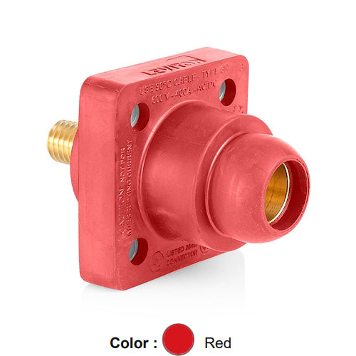 Leviton 18R22-UR, 18 Series Single Pole Cam-Type Female Panel Mount Receptacle, Industrial Grade, 90-Degree, 0.75'' Threaded Stud Termination, #2 - 4/0 AWG, 400 Amp Max, Red