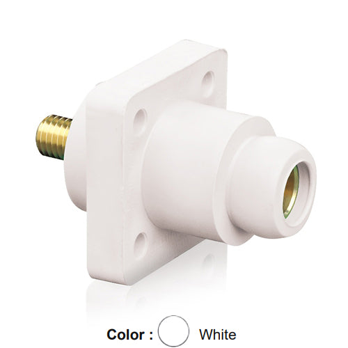 Leviton 18R22-UW, 18 Series Single Pole Cam-Type Female Panel Mount Receptacle, Industrial Grade, 90-Degree, 0.75'' Threaded Stud Termination, #2 - 4/0 AWG, 400 Amp Max, White