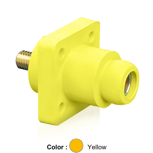 Leviton 18R22-UY, 18 Series Single Pole Cam-Type Female Panel Mount Receptacle, Industrial Grade, 90-Degree, 0.75'' Threaded Stud Termination, #2 - 4/0 AWG, 400 Amp Max, Yellow