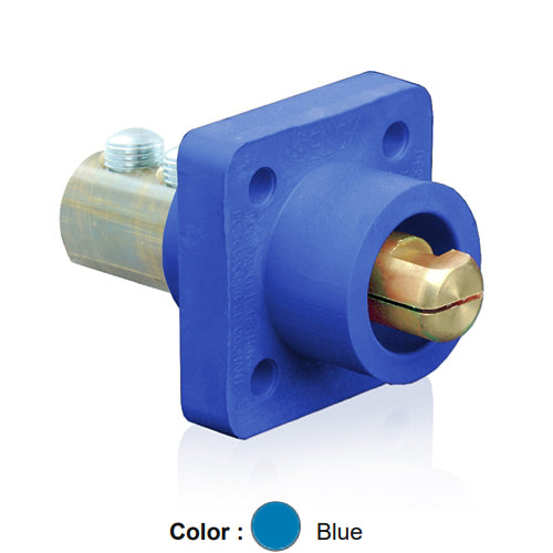 Leviton 18R23-UB, 18 Series Single Pole Cam-Type Male Panel Mount Receptacle, Industrial Grade, 90-Degree, Double Set Screw Termination, 2/0 - 4/0 AWG, 400 Amp Max, Blue