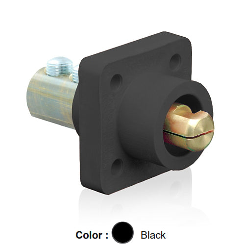 Leviton 18R23-UE, 18 Series Single Pole Cam-Type Male Panel Mount Receptacle, Industrial Grade, 90-Degree, Double Set Screw Termination, 2/0 - 4/0 AWG, 400 Amp Max, Black