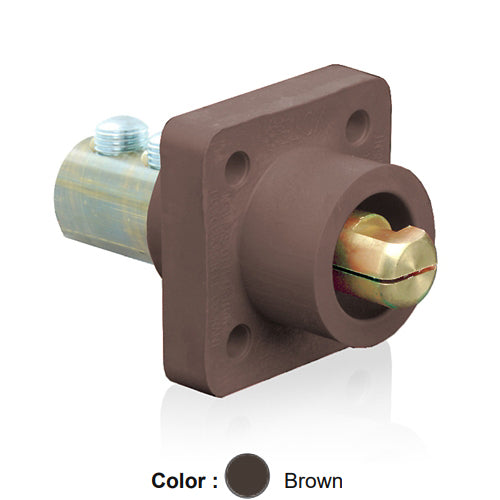Leviton 18R23-UH, 18 Series Single Pole Cam-Type Male Panel Mount Receptacle, Industrial Grade, 90-Degree, Double Set Screw Termination, 2/0 - 4/0 AWG, 400 Amp Max, Brown