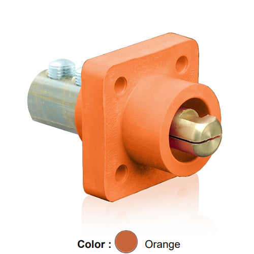 Leviton 18R23-UO, 18 Series Single Pole Cam-Type Male Panel Mount Receptacle, Industrial Grade, 90-Degree, Double Set Screw Termination, 2/0 - 4/0 AWG, 400 Amp Max, Orange