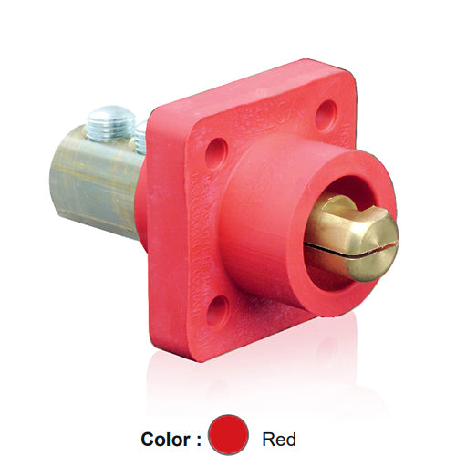 Leviton 18R23-UR, 18 Series Single Pole Cam-Type Male Panel Mount Receptacle, Industrial Grade, 90-Degree, Double Set Screw Termination, 2/0 - 4/0 AWG, 400 Amp Max, Red