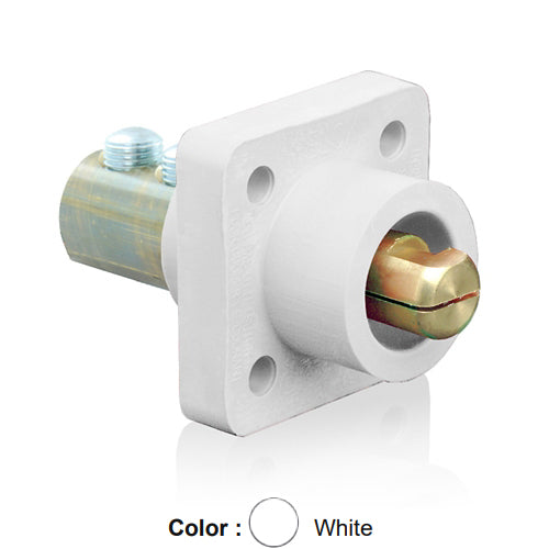 Leviton 18R23-UW, 18 Series Single Pole Cam-Type Male Panel Mount Receptacle, Industrial Grade, 90-Degree, Double Set Screw Termination, 2/0 - 4/0 AWG, 400 Amp Max, White