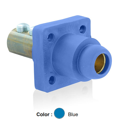 Leviton 18R24-UB, 18 Series Single Pole Cam-Type Female Panel Mount Receptacle, Industrial Grade, 90-Degree, Double Set Screw Termination, 2/0 - 4/0 AWG, 400 Amp Max, Blue