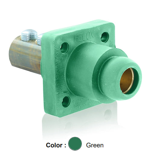 Leviton 18R24-UG, 18 Series Single Pole Cam-Type Female Panel Mount Receptacle, Industrial Grade, 90-Degree, Double Set Screw Termination, 2/0 - 4/0 AWG, 400 Amp Max, Green
