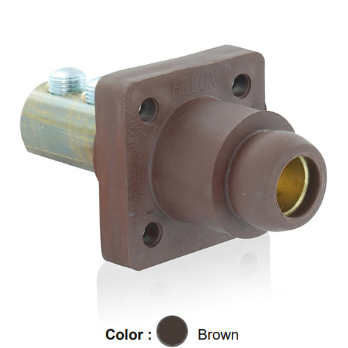 Leviton 18R24-UH, 18 Series Single Pole Cam-Type Female Panel Mount Receptacle, Industrial Grade, 90-Degree, Double Set Screw Termination, 2/0 - 4/0 AWG, 400 Amp Max, Brown