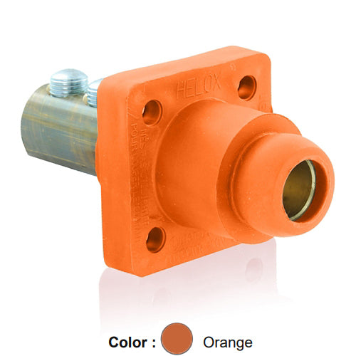 Leviton 18R24-UO, 18 Series Single Pole Cam-Type Female Panel Mount Receptacle, Industrial Grade, 90-Degree, Double Set Screw Termination, 2/0 - 4/0 AWG, 400 Amp Max, Orange