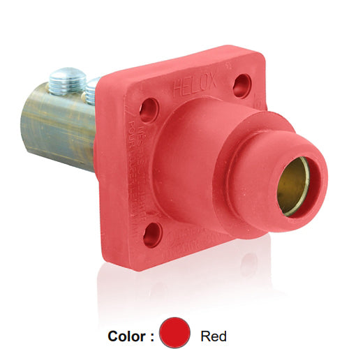 Leviton 18R24-UR, 18 Series Single Pole Cam-Type Female Panel Mount Receptacle, Industrial Grade, 90-Degree, Double Set Screw Termination, 2/0 - 4/0 AWG, 400 Amp Max, Red