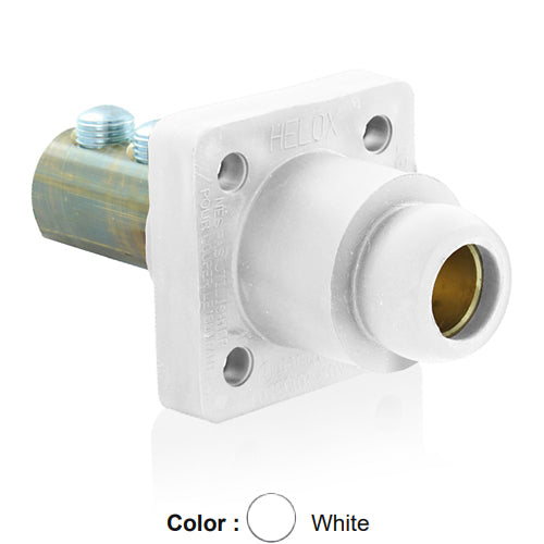 Leviton 18R24-UW, 18 Series Single Pole Cam-Type Female Panel Mount Receptacle, Industrial Grade, 90-Degree, Double Set Screw Termination, 2/0 - 4/0 AWG, 400 Amp Max, White
