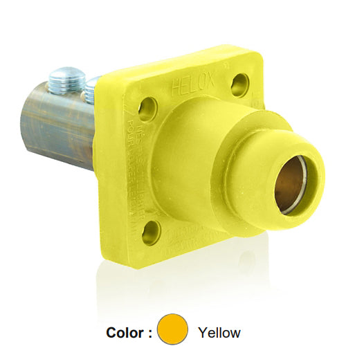 Leviton 18R24-UY, 18 Series Single Pole Cam-Type Female Panel Mount Receptacle, Industrial Grade, 90-Degree, Double Set Screw Termination, 2/0 - 4/0 AWG, 400 Amp Max, Yellow