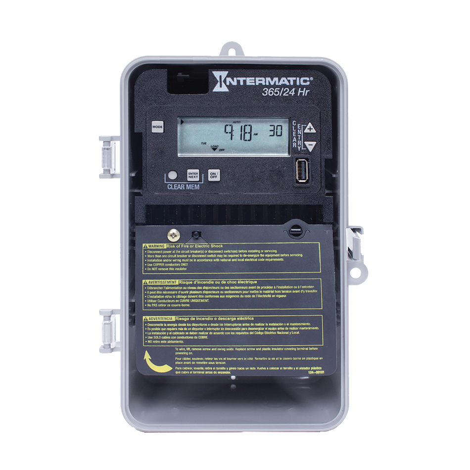 Intermatic ET2105CP, 24-Hour/365 Day 1-Circuit Electronic Control, Indoor/Outdoor Type 3R Plastic Enclosure, 1xSPST, 30 Amps, 120-277 Volt