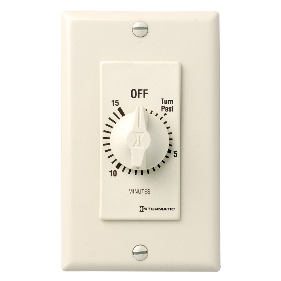 Intermatic FD15MAC, Spring Wound Countdown Timer, Decorator Style, 125-277V, 50/60 Hz, SPST, 15 Minute Max, Without Hold, Light Almond