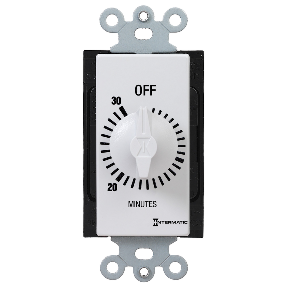 Intermatic FD30MWC, Spring Wound Countdown Timer, Decorator Style, 125-277V, 50/60 Hz, SPST, 30 Minute Max, Without Hold, White