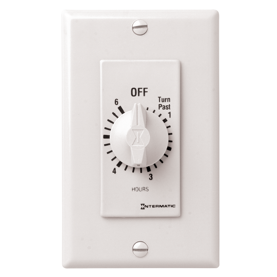 Intermatic FD6HW, Spring Wound Countdown Timer, Decorator Style, 125-277V, 50/60 Hz, SPST, 6 Hour Max, Without Hold, White