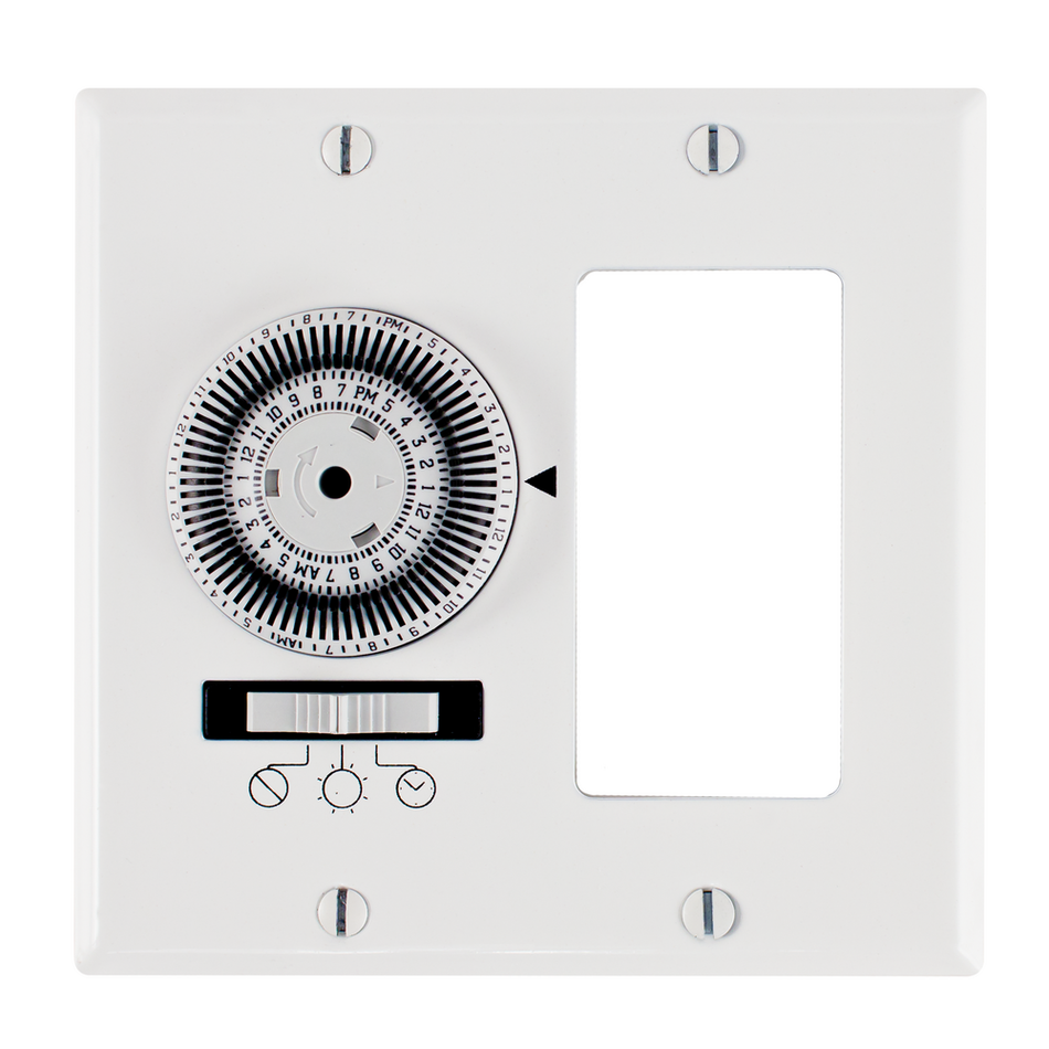 Intermatic KM2ST-2D, 24-Hour Heavy-Duty Mechanical In-Wall Timer, Timer and Decorator Switch, 120 VAC, 20A, SPST, 2 Gang, White