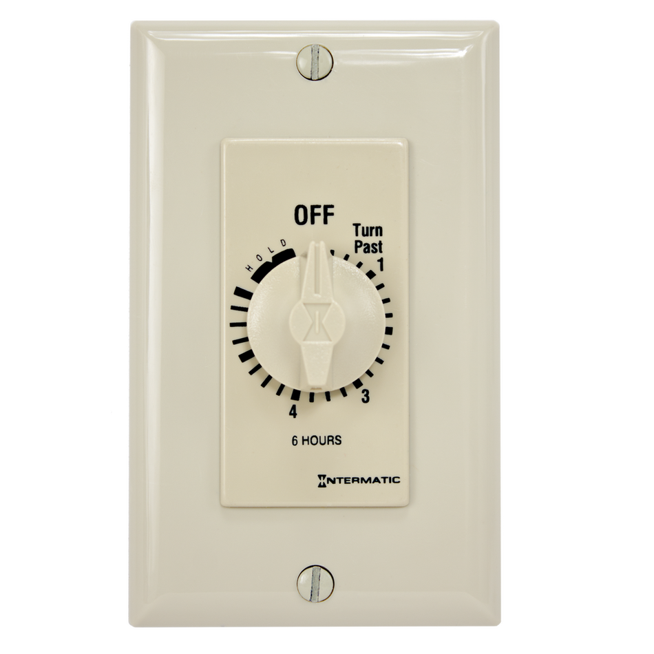 Intermatic FD6HH, Spring Wound Countdown Timer, Decorator Style, 125-277V, 50/60 Hz, SPST, 6 Hour Max, With Hold, Ivory