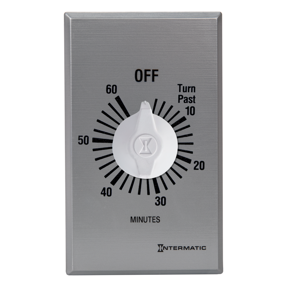 Intermatic FF60MC, Spring Wound Countdown Timer, Commercial, 125-277V, 50/60 Hz, SPST, 60 Minute Max, Without Hold, Silver