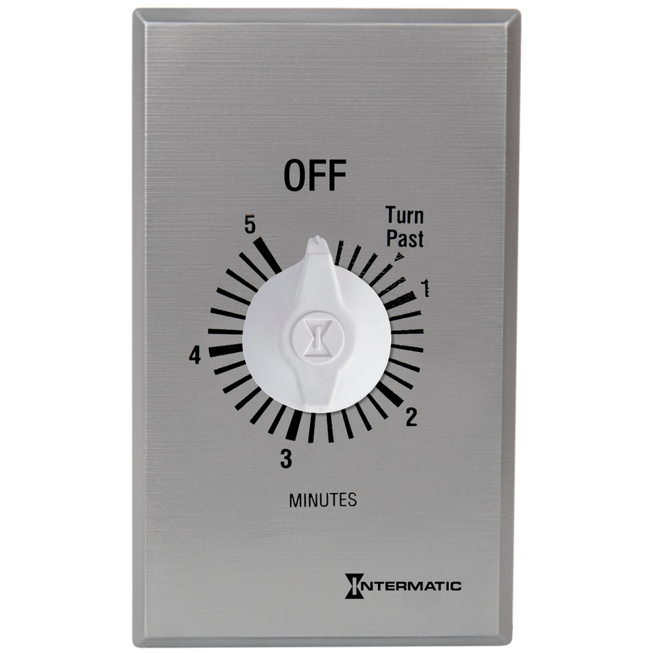 Intermatic FF5M, Spring Wound Countdown Timer, Commercial, 125-277V, 50/60 Hz, SPST, 5 Minute Max, Without Hold, Silver