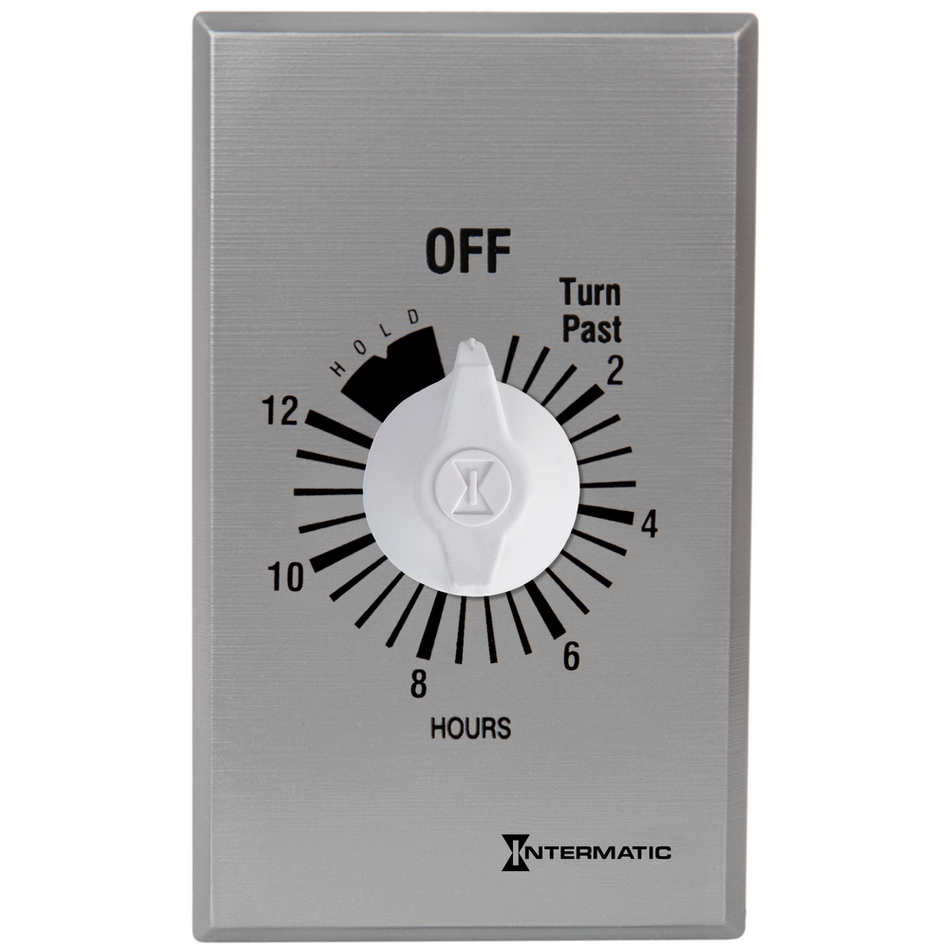 Intermatic FF312HH, Spring Wound Countdown Timer, Commercial, 125-277V, 50/60 Hz, SPDT, 12 Hour Max, With Hold, Silver