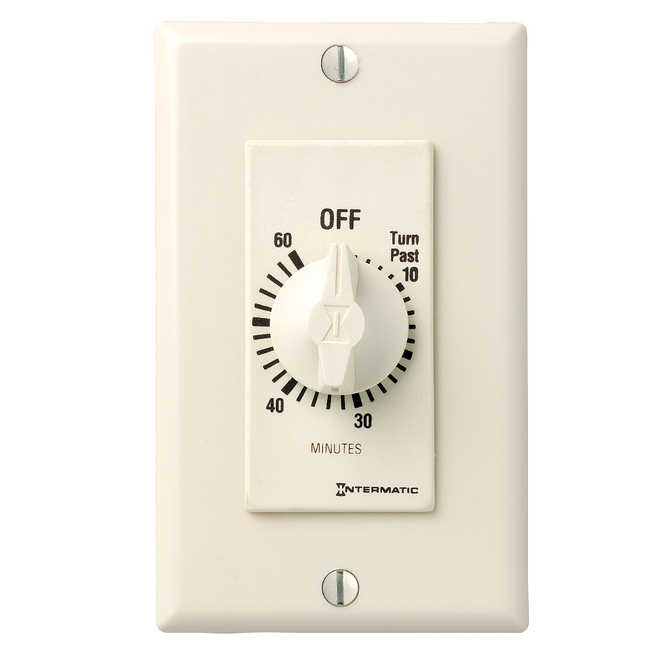 Intermatic FD60MAC, Spring Wound Countdown Timer, Decorator Style, 125-277V, 50/60 Hz, SPST, 60 Minute Max, Without Hold, Light Almond
