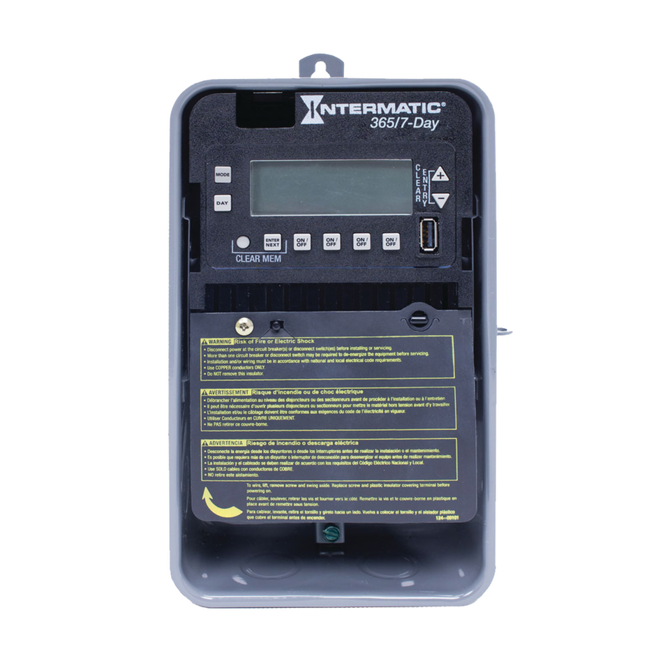 Intermatic ET2745CR, 7-Day/365 Day 4-Circuit Electronic Control, Indoor/Outdoor Nema 3R Metal Enclosure﻿, 4-SPST/2-DPST, 120-277 Volt