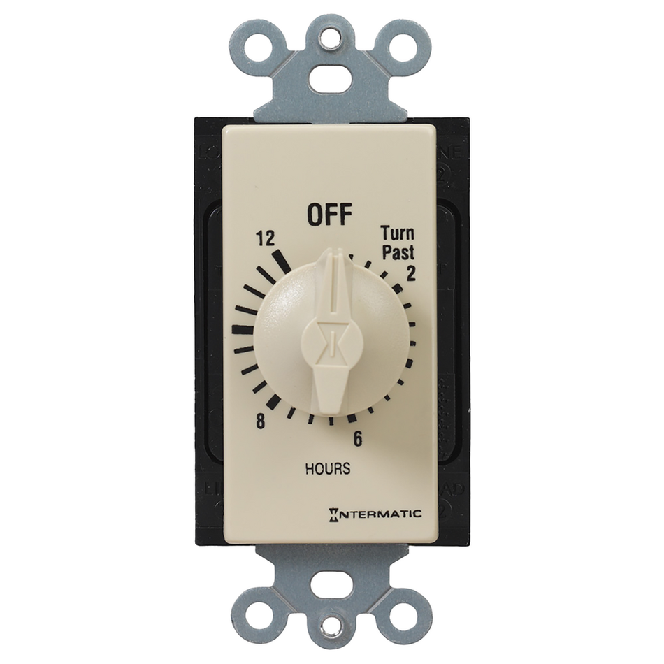 Intermatic FD12HC, Spring Wound Countdown Timer, Decorator Style, 125-277V, 50/60 Hz, SPST, 12 Hour Max, Without Hold, Ivory