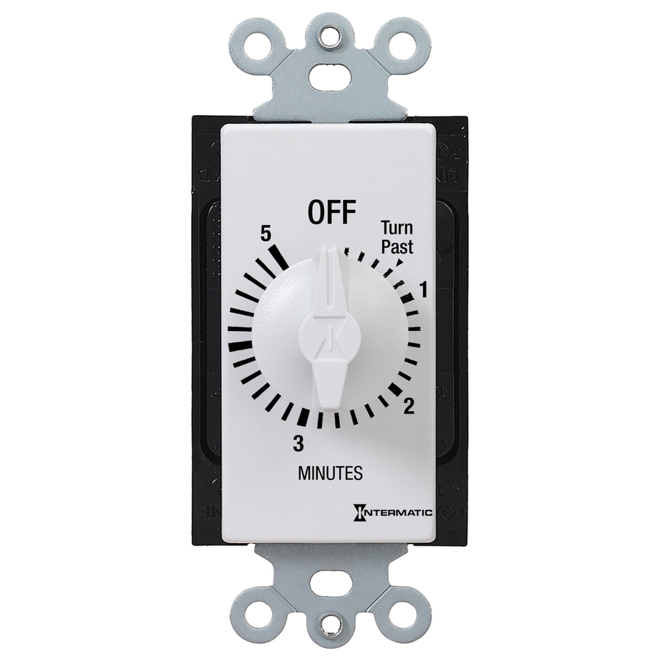 Intermatic FD5MW, Spring Wound Countdown Timer, Decorator Style, 125-277V, 50/60 Hz, SPST, 5 Minute Max, Without Hold, White