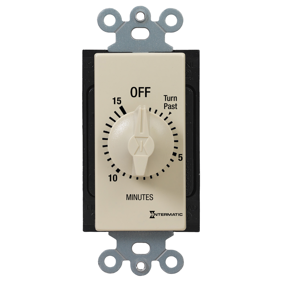Intermatic FD15MC, Spring Wound Countdown Timer, Decorator Style, 125-277V, 50/60 Hz, SPST, 15 Minute Max, Without Hold, Ivory
